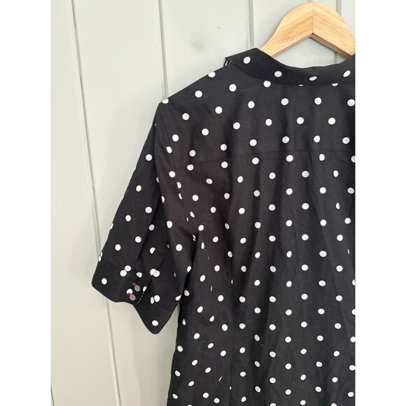 Talbots Non-Iron Button Down Shirt 12 Short Sleeve Black White Polka Dot Collar - Picture 10 of 11